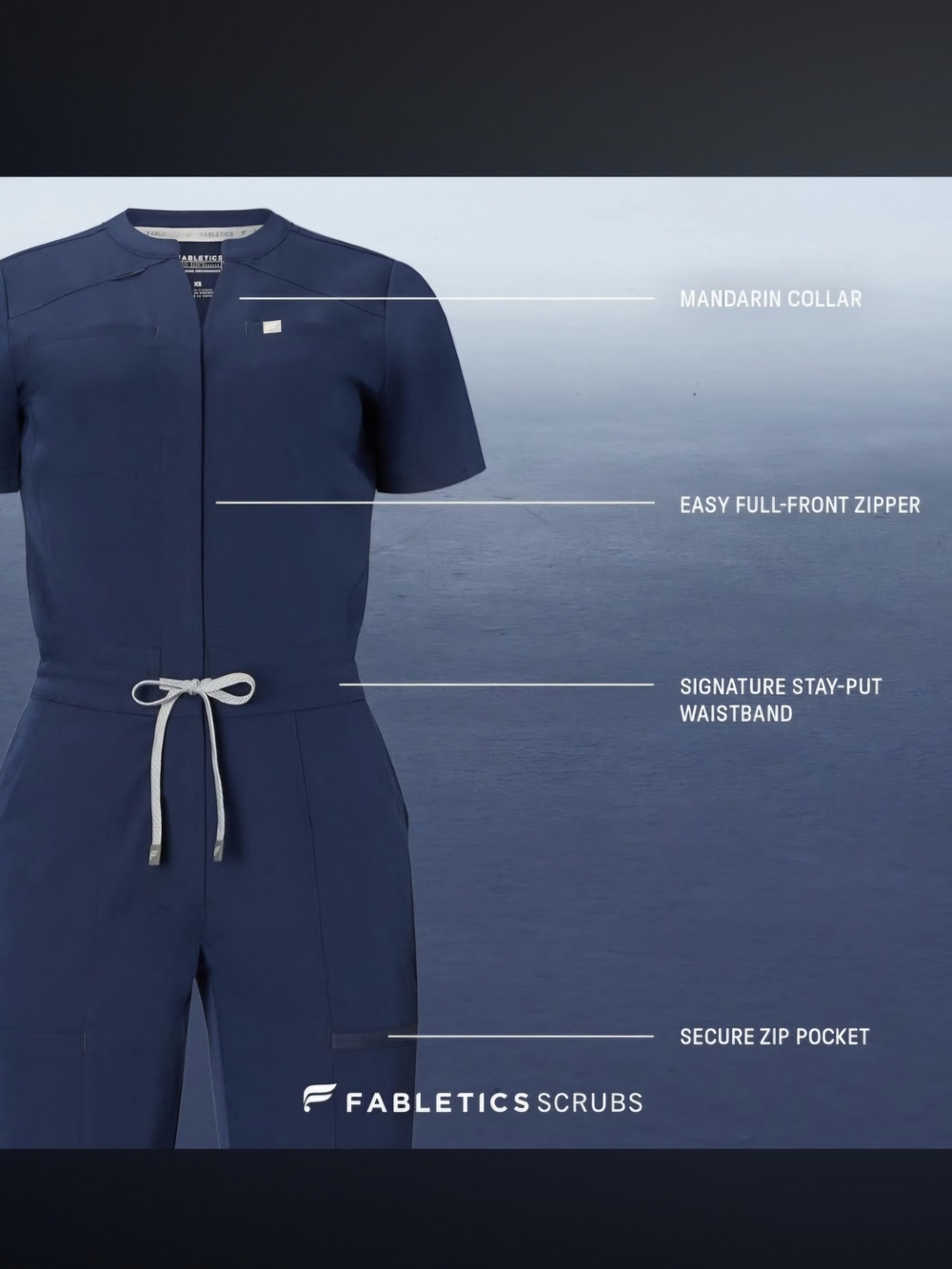 Fabletics PonteFlex Empower Scrub Jumpsuit Navy Blue Size M - Picture 10 of 16